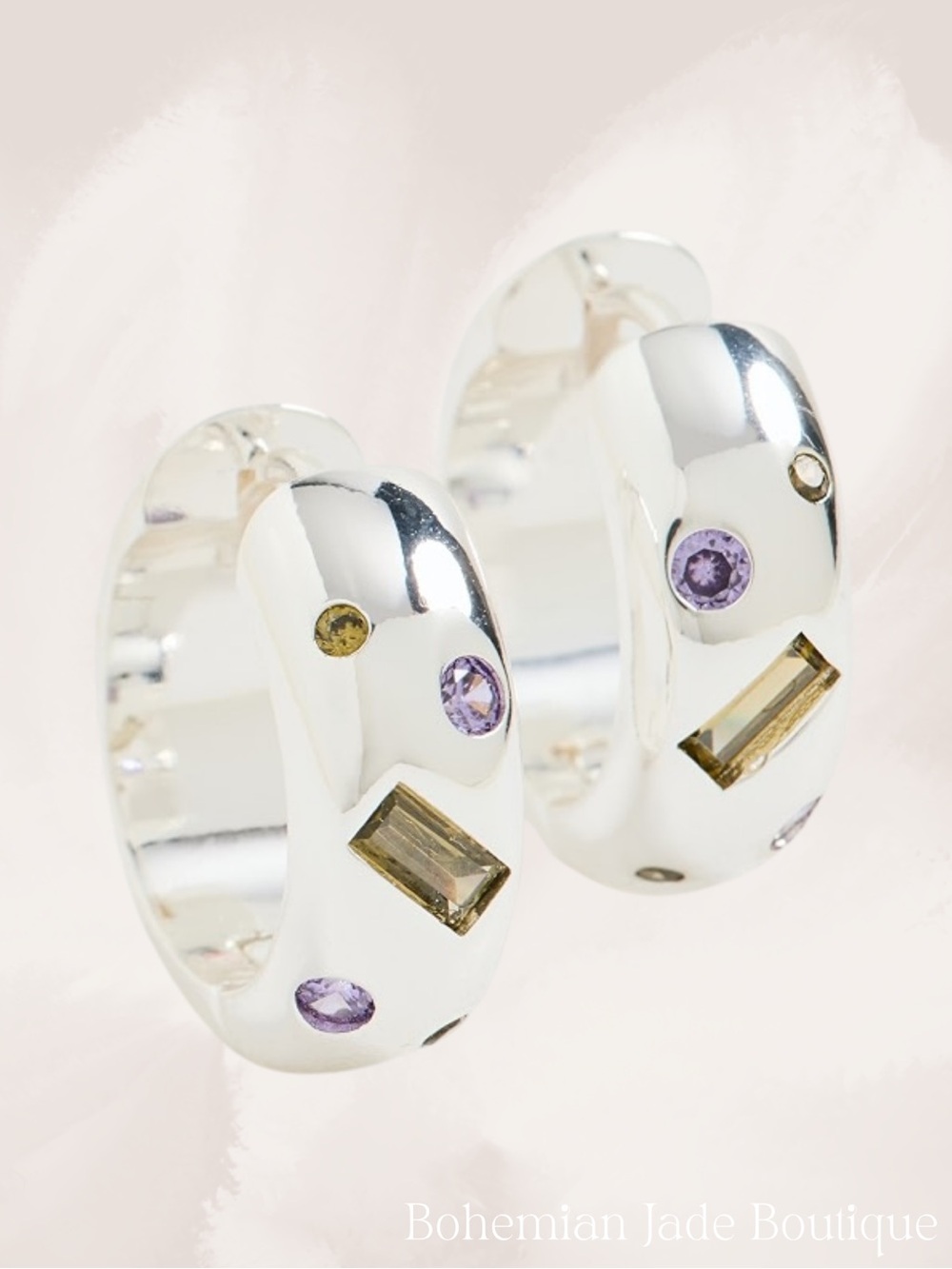 Madewell Confetti Crystal Hughie Hoop Earrings Silver Purple Green NWT